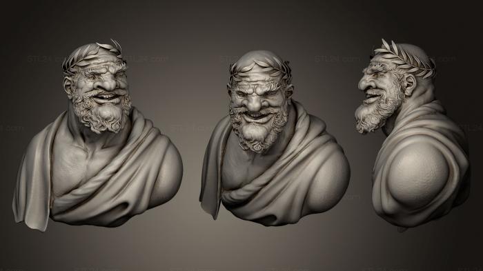 Бюсты и головы античные и исторические (Безумный Сократ, BUSTA_0518) 3D модель для ЧПУ станка